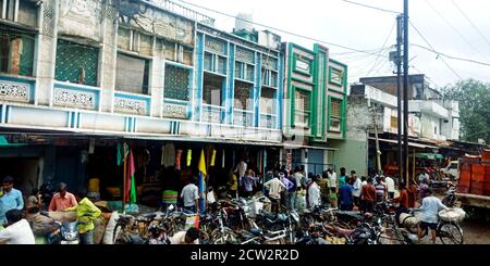 DISTRICT KATNI, INDIA - AUGUST 08, 2019: Indian market people crowd on street bazaar. Stock Photo