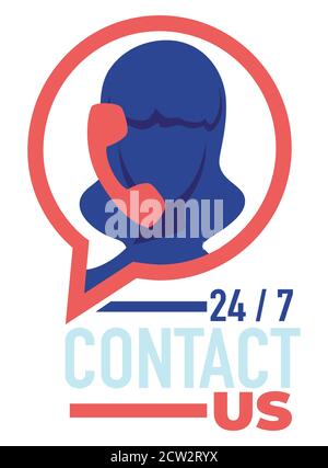Contact us 24 7 around clock, support call center vector Stock Vector