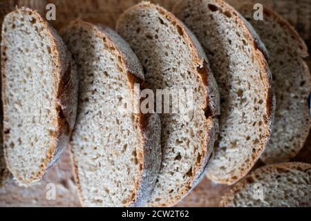 slices of rustic rye bread Stock Photo