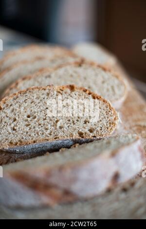 slices of rustic rye bread Stock Photo