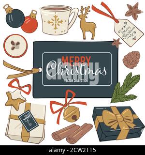 Merry Christmas winter holidays celebration symbols and traditions Stock Vector