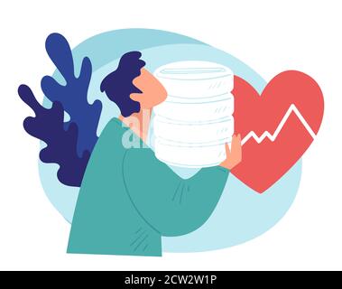 Male character taking pills to treat hear disease Stock Vector