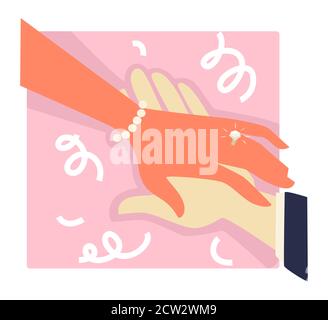 Wedding ceremony or engagement, womans hand with ring Stock Vector