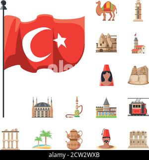 Turkish detailed style icons group design, Turkey culture travel and asia theme Vector illustration Stock Vector