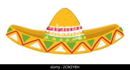 Mexican hat with ornaments, sombrero headwear with decor Stock Vector