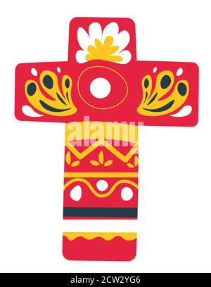 Cross decorated with ornaments and flowers, mexican tradition Stock Vector