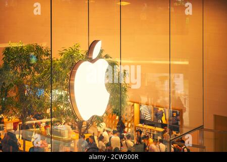 November 16, 2018 Bangkok. New Apple Store people walking to their new Store in Bangkok. At located  Iconsiam shopping mall. Stock Photo