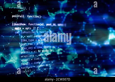 Running Computer data / WWW programming. Web programming functions on laptop on laptop. IT business. Python code computer screen. Mobile application d Stock Photo