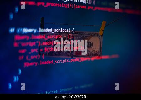 Running Computer data / WWW programming. Web programming functions on laptop on laptop. IT business. Python code computer screen. Mobile application d Stock Photo