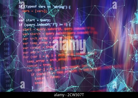 Running Computer data / WWW programming. Web programming functions on laptop on laptop. IT business. Python code computer screen. Mobile application d Stock Photo