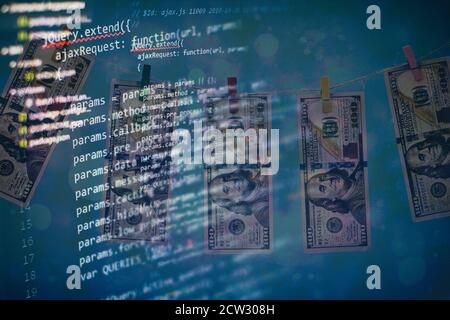 Running Computer data / WWW programming. Web programming functions on laptop on laptop. IT business. Python code computer screen. Mobile application d Stock Photo