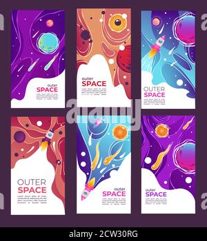 Outer space and universe covers with planets and rockets Stock Vector