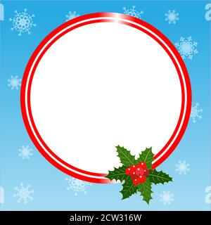 Christmas greeting card round border template with Holly leaf with copy space for your text. Stock Vector
