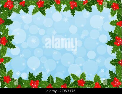 Christmas frame background with Holly leaves pattern design with copy space for your text. Stock Vector