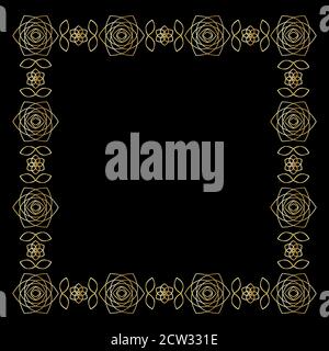 Floral square gold frame with roses. Festive banner. Vector illustration EPS10 Stock Vector