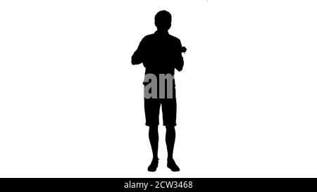 Silhouette Italian man playing a toy guitar. Stock Photo