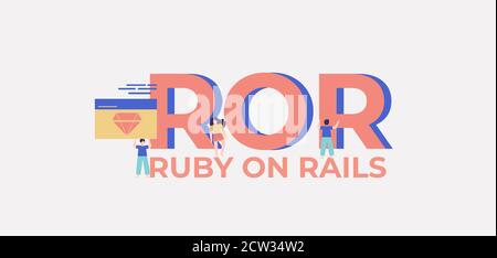ROR ruby on rails. Platform for programming and coding technologies web software. Stock Vector
