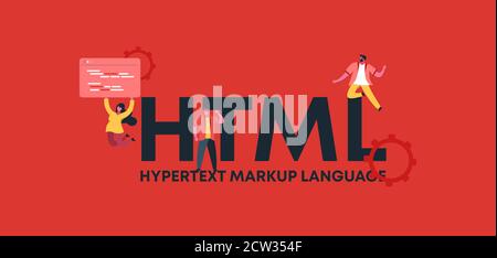HTML hypertext markup language. Development of online language applications digital graphic scripts and business. Stock Vector