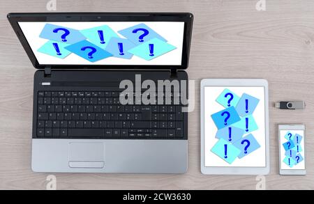 Q&a concept shown on different information technology devices Stock Photo