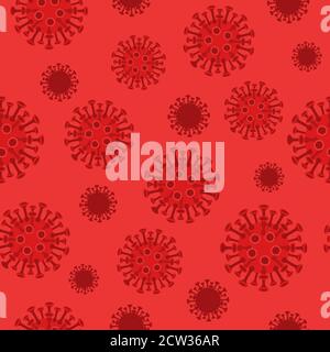 Coronavirus bacteria seamless pattern. Red viral pathogen danger of pandemic and bacterial infection. Stock Vector