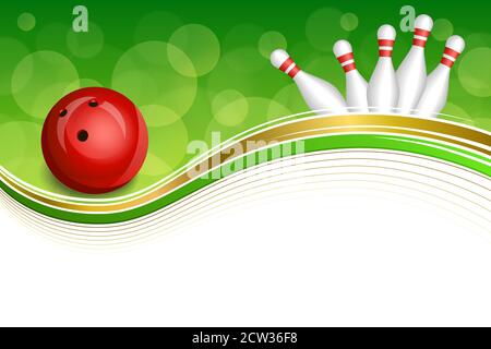 Background abstract green bowling red ball gold frame illustration vector Stock Vector
