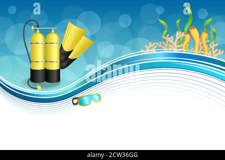 Background abstract blue diving sport yellow aqualung flippers mask frame illustration vector Stock Vector