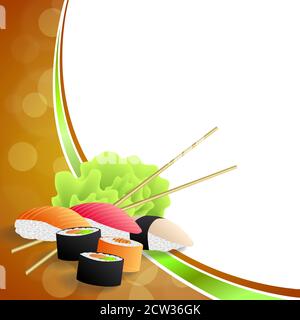 Background abstract food sushi orange yellow green frame wave illustration vector Stock Vector