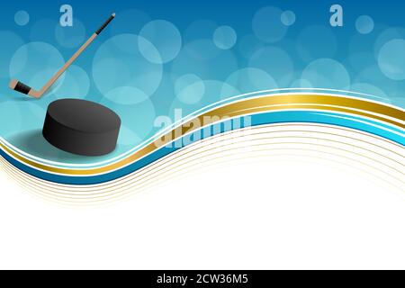 Background abstract hockey blue ice puck gold yellow ribbon frame illustration vector Stock Vector