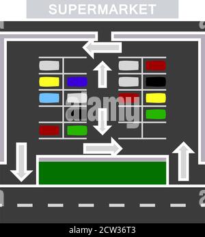Supermarket Parking Square Icon. Flat Color Design. Vector Illustration. Stock Vector