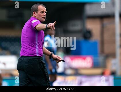 High Wycombe, UK. 26th Sep, 2020. Referee Geoff Eltringham during the Sky Bet Championship match between Wycombe Wanderers and Swansea City at Adams Park, High Wycombe, England on 26 September 2020. Photo by Liam McAvoy. Credit: PRiME Media Images/Alamy Live News Stock Photo