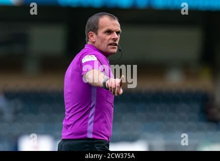 High Wycombe, UK. 26th Sep, 2020. Referee Geoff Eltringham during the Sky Bet Championship match between Wycombe Wanderers and Swansea City at Adams Park, High Wycombe, England on 26 September 2020. Photo by Liam McAvoy. Credit: PRiME Media Images/Alamy Live News Stock Photo