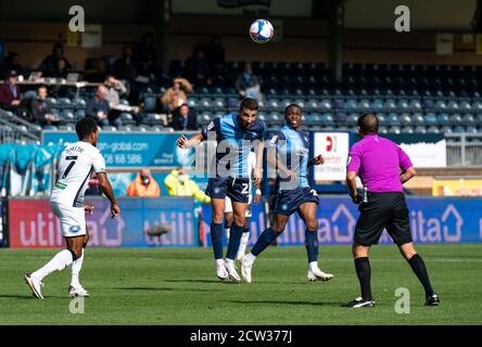High Wycombe, UK. 26th Sep, 2020. Nick Freeman of Wycombe Wanderers during the Sky Bet Championship match between Wycombe Wanderers and Swansea City at Adams Park, High Wycombe, England on 26 September 2020. Photo by Liam McAvoy. Credit: PRiME Media Images/Alamy Live News Stock Photo