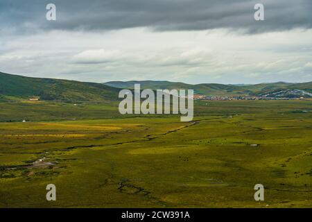 The vast grassland in Ruoergai Grassland, in the north part of Sichuan province, in China. Stock Photo