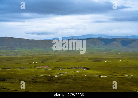 The vast grassland in Ruoergai Grassland, in the north part of Sichuan province, in China. Stock Photo