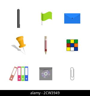 Set of icons isolated on white background. Office and school, vector illustration. Stock Vector