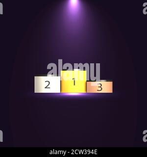 Lighted award pedestal. First, third and third places, vector illustration. Stock Vector