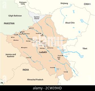 vector map of Indian Union Territory of Ladakh, India Stock Vector