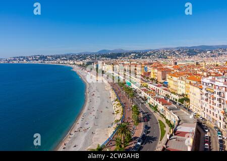 A view over the French city of Nice and the Promenade des Anglais, in the Provence region of the South of France. Stock Photo