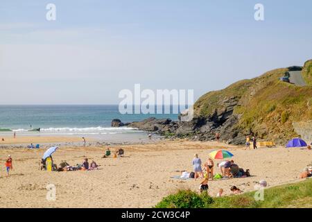 Poldhu cove, a sandy beach on the Lizard Peninsula near Mullion, cornwall, UK. Stock Photo