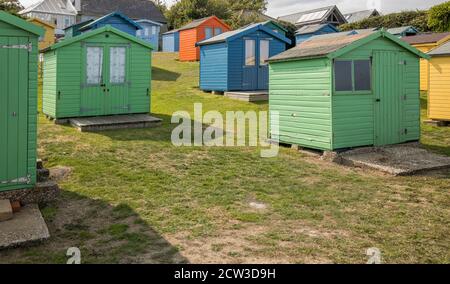 beach huts at bembridge on the isle of wight Stock Photo