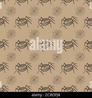 Halloween seamless pattern with spiders. In brown colors. Vector. Stock Vector
