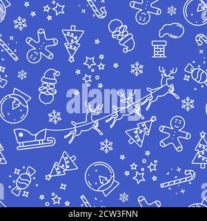 Blue and white Christmas seamless pattern with new year symbols Stock Vector