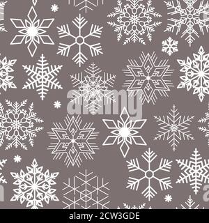Christmas background with different snowflakes on gray Stock Vector