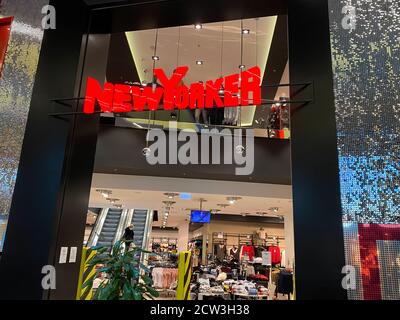 Monchengladbach, Germany - September 9. 2020: View on New Yorker fashion label company store front inside Minto shopping mall (focus on lettering) Stock Photo
