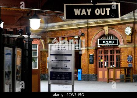 Moor Street Station in Birmingham - 'Our Safer Travel Pledge' and Way Out sign Stock Photo