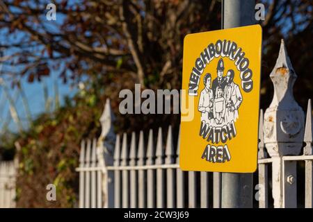 A neighbourhood watch area sign on a lamppost in the street Stock Photo