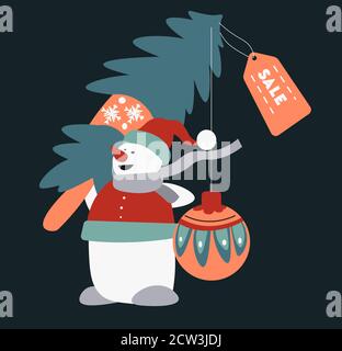 Snowflake wearing santa hat selling pine trees for christmas Stock Vector