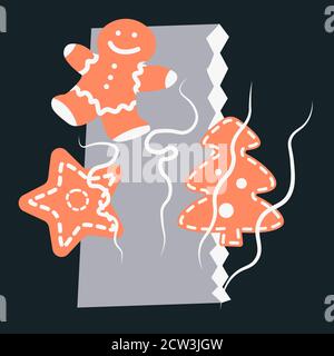 Christmas gingerbread cookies in shape of star and pine tree Stock Vector