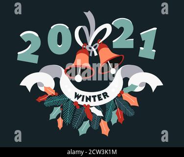 Christmas and new year of 2021, decorative banner with bells Stock Vector