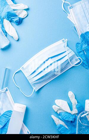 Medical gloves mask and alcohal gel for protecting infection during Coronavirus pandemic Stock Photo